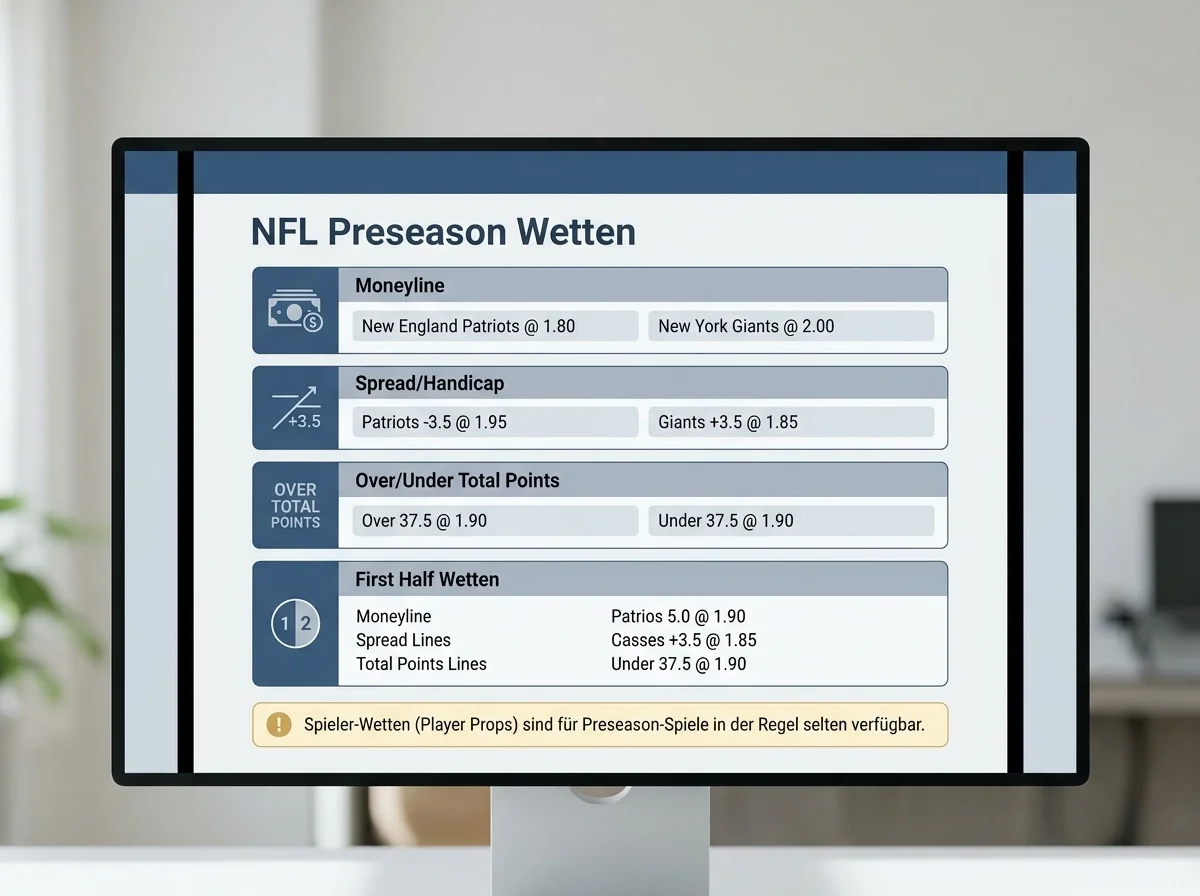 NFL Preseason Wettmärkte: Moneyline, Spread und Totals bei Vorsaisonspielen