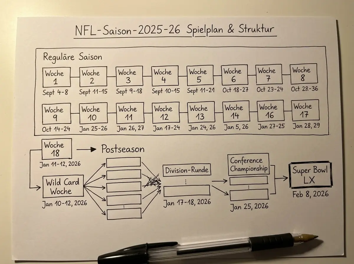 NFL Saison 2025/26 Spielplan Struktur – Regular Season, Playoffs und Super Bowl LX Wettkalender