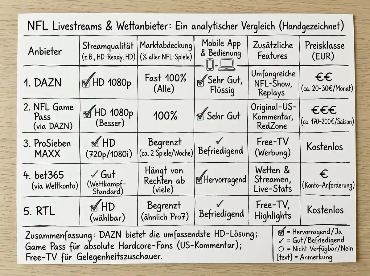 NFL Wettanbieter Livestream Vergleich Schweiz – Anbieter mit Live-Streaming für American Football