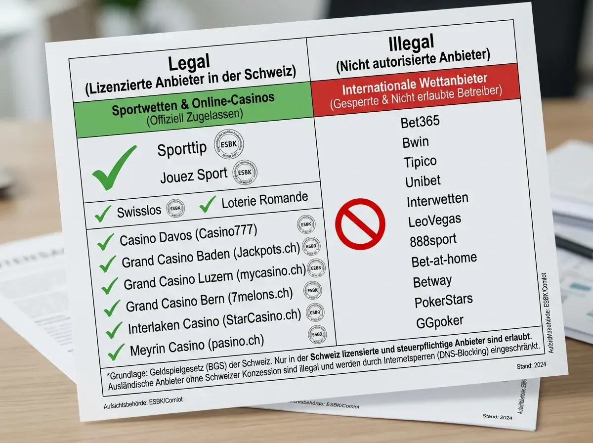 Rechtsstatus von NFL-Wettanbietern in der Schweiz und regulatorische Rahmenbedingungen