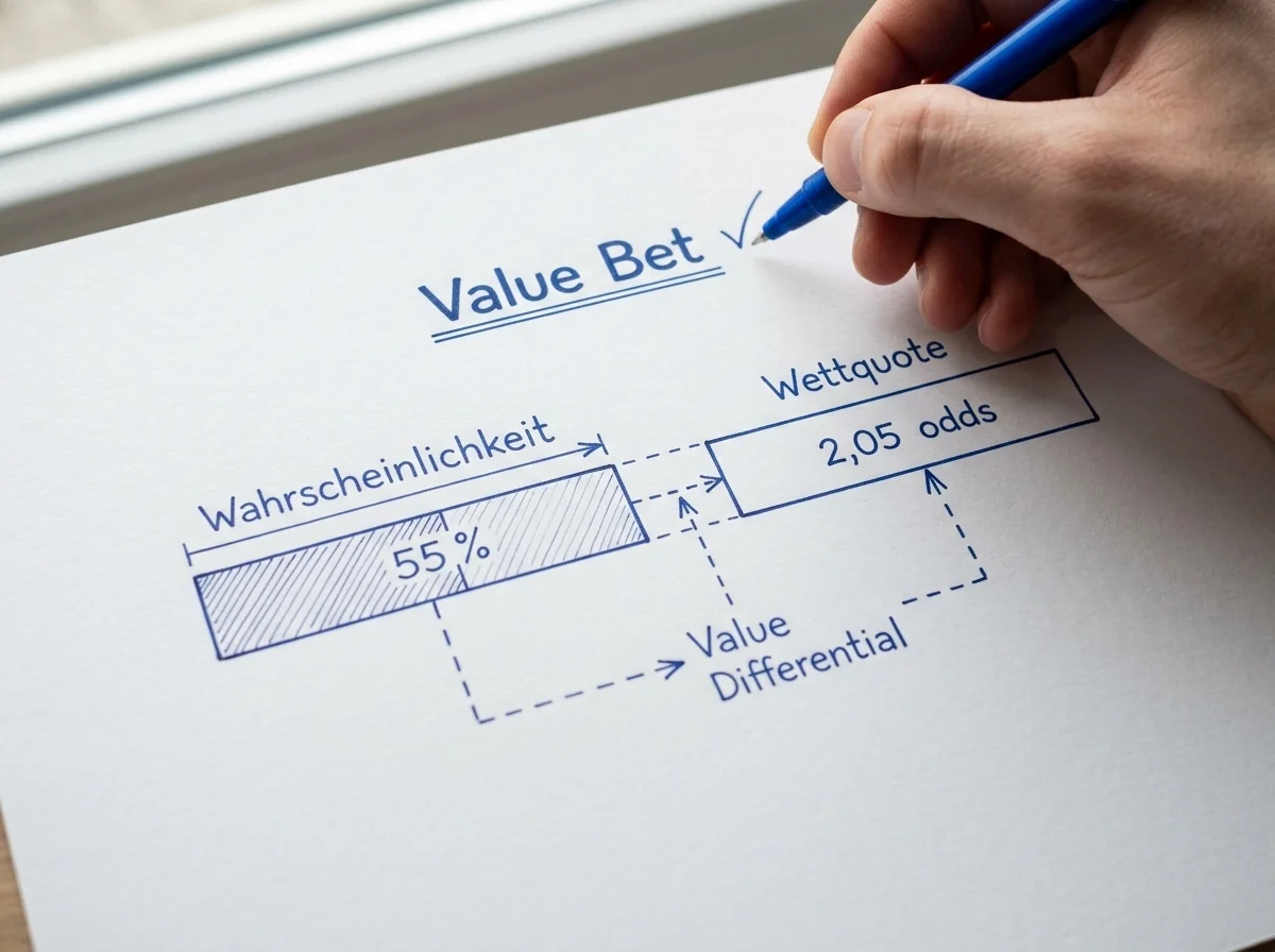 Schematische Darstellung eines Value Bets beim NFL: Wahrscheinlichkeit vs. Wettquote im Vergleich