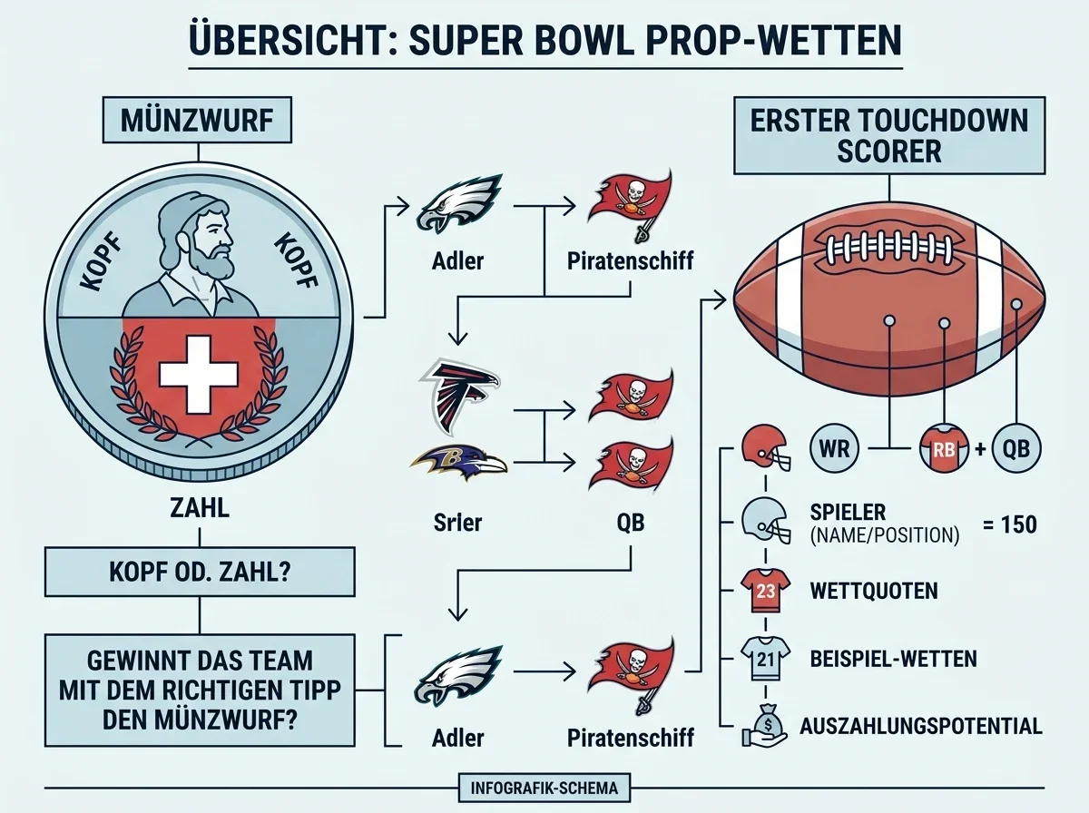 Super Bowl Prop Bets 2026 Spezialwetten Schweiz – Coin Toss, MVP und Halbzeitshow Wetten